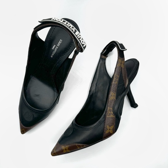 NEW Louis Vuitton Brown Black Archlight Monogram Logo Slingback Pumps Heels - Picture 1 of 12